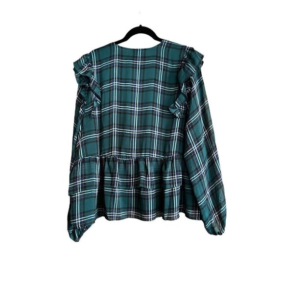 Torrid Women's 3, 3X, 22-24 Green Plaid Chiffon Ruffled Surplice Crop Top NWT * - Picture 9 of 10
